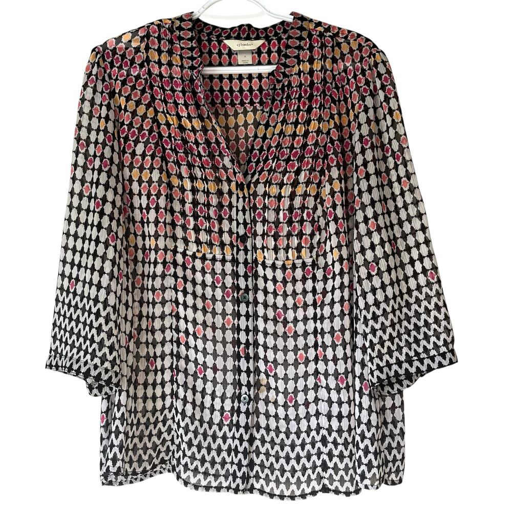 CJ Banks Sheer Pink / Orange / Black / White 3/4 Sleeve Blouse Size X